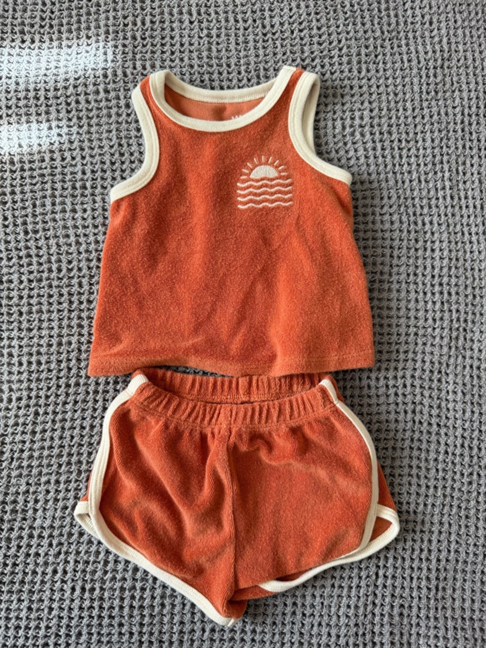 Cat & Jack Rust Orange Terry Tank with Cream Trim and Sun Motif